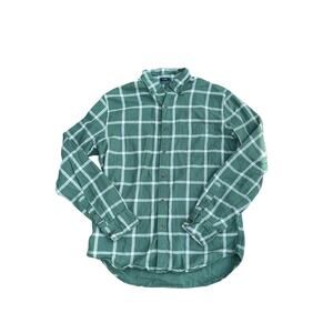 J. CREW Classic Double Weave Button Down Shirt Green Plaid Soft Cotton Men’s M